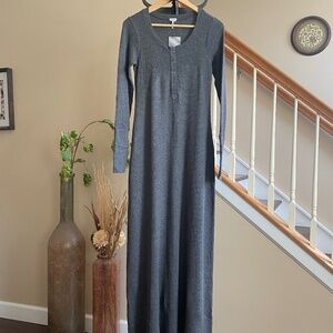 New Splendid Waffle Knit Thermal Long Sleeve Henley Maxi Dress (NWT) Size Medium